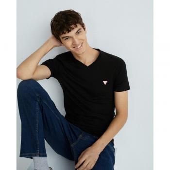Camiseta de Hombre Guess Slim Fit con Cuello Pico Negra
