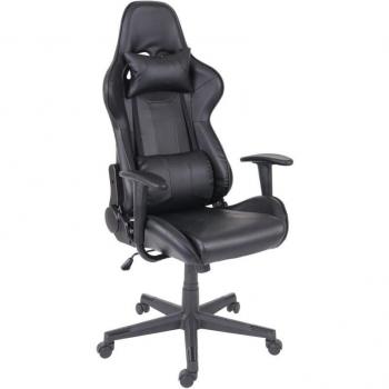 Silla de oficina gaming con ruedas y mecanismo basculante en sintético negro