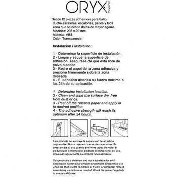Oryx Tiras Antideslizantes Adhesivas, 20.5x2x1 cm, 12 Unidades