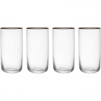 Vasos altos de cristal estriado con borde dorado y forma ancha, 375 ml - Juego de 4