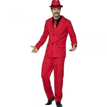 Smiffys-44891L Traje Zoot, con chaqueta, pantalones bombachos, sombrero, camisa y corbata Color rojo L - Tamaño 42-44 Smiffy's 44891L , color/modelo surtido