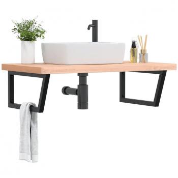 Estante de lavabo de pared de acero y madera maciza de haya Vidaxl Marrón