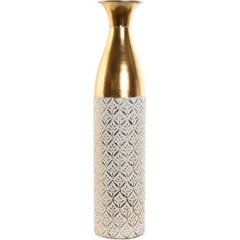 Jarrón Home ESPRIT Blanco Dorado Metal 14 x 14 x 63 cm