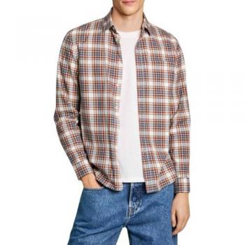 Camisa de Hombre Pepe Jeans Macberth Regular Fit Naranja con Estampado de Cuadros, Manga Larga, Algodón