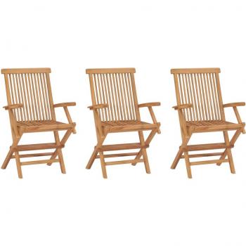 Folding Garden Chairs Set of 3 Solid Teak Wood