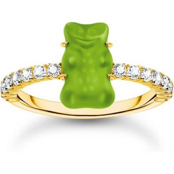 Thomas Sabo Gold-Plated Sterling Silver Ring with Mini Green HARIBO Bear and Zirconia Stones