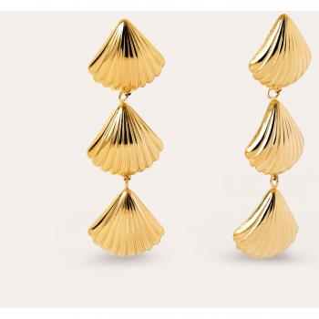 Pendientes Largos Triple Mermaid de Acero con Baño de Oro de 18 Kt - Cierre de Silicona - Joyas para Mujer