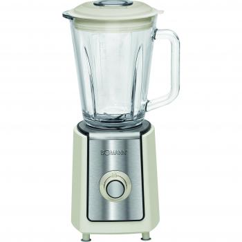 Bomann UM 1569 CB - Batidora de vaso, jarra de cristal, 1,5 l, 2 velocidades + turbo, 600 W, color crema y plateado