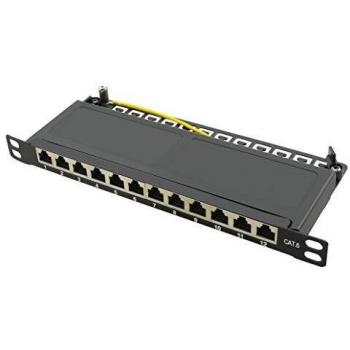 Panel de conexión 10, Cat.6 STP, 12 puertos, negro, 0.5 U