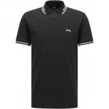 BOSS Men's Black Curved Polo Shirt - Size M, Casual Cotton Short Sleeve 2024