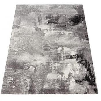 Alfombra Moderna Paco Home Canvas 754, Rectangular, 16 mm de Altura, Corto Pelo, Diseño Arizona Moteado en Gris, Negro y Blanco, 160x230 cm