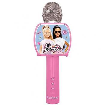 Micrófono de Karaoke Bluetooth Barbie con Altavoz Incorporado, Soporte para Smartphone y Función de Cambio de Voz, Color Rosa