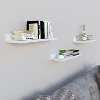 Conjunto 3 Baldas Pared Madera FSC® Henor Estantes Flotantes Blanco 55 x 17 x 7.5 cm para Dormitorio, Salón, Baño y Oficina en Casa