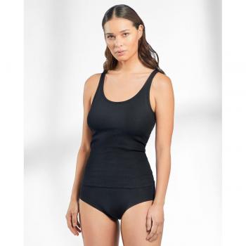 Camiseta interior de mujer acanalada sin mangas en color negro