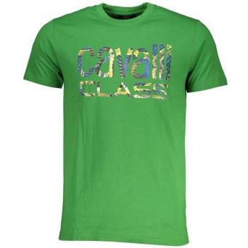 Cavalli Class Green Cotton T-Shirt - XXL, Male, Print Logo, Round Neck