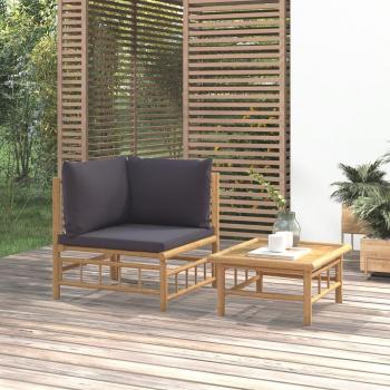 2-Piece Bamboo Garden Lounge Set with Dark Gray Cushions