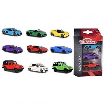 Majorette- Pack de 3 Coches en Miniatura, 7.5 cm, 3 Disponibles, Recibirás un Modelo de Forma Aleatoria, Giro de Rueda Libre, Partes Móviles y Suspensión