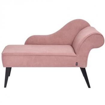 Chaise Lounge Vintage Rosa Tapicería de Poliéster Patas Negras Lado Derecho Biarritz