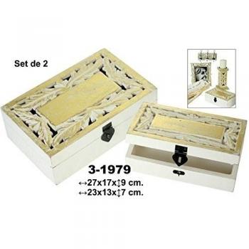 DonRegaloWeb - Set de 2 cajas de madera en color blanco/oro. Medidas: 27x17x9 cm; 23x13x7 cm