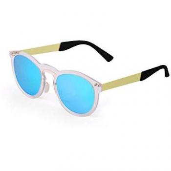 Gafas de sol Ocean unisex Ibiza con lente plana azul cielo, lente espejo azul cielo, montura blanca transparente y patilla dorado metálico