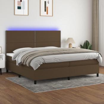 Colchón para cama box spring de muelles con luces LED en tela marrón oscuro 200x200 cm