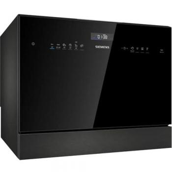 Lavavajillas Compacto Siemens iQ500 SK25IB00TE, 55 cm, 6 cubiertos, Clase E, 49 dB, Negro, VarioSpeed
