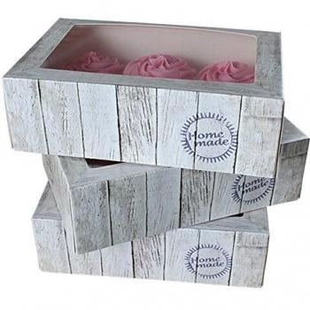 FunCakes - Juego de 3 Cajas para Cupcakes de Madera, 24 x 16 x 8 cm, con Inserto