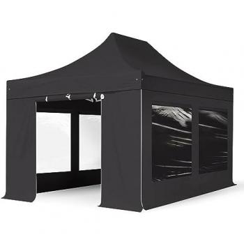Carpa Plegable 3x4,5m Profesional Aluminio 40mm con Laterales y Ventanas Panorámicas Negra PES 800