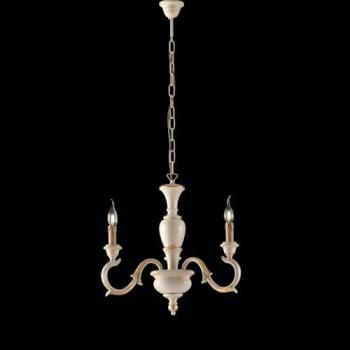 Araña de Madera Marfil y Pan de Oro Shabby Chic Fiorenza 3 Luces E14 43x h50 cm