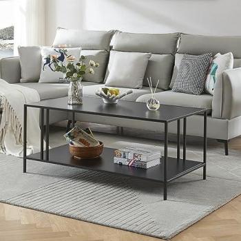 Mesa de Centro Rectangular Kumlinge con Estante de Metal 47 x 110 x 55 cm - Negro