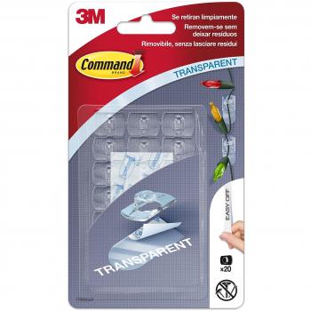Command 17026CLR - Ganchos mini para decoración con tiras transparente, Pack de 20