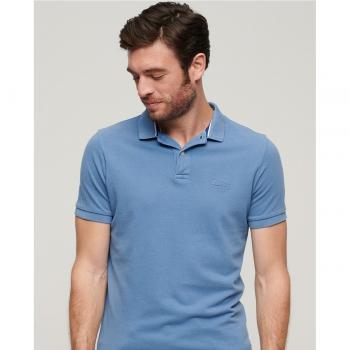 Superdry Men's Vintage Destroyed Casual Polo Shirt, Blue, Short Sleeve, Cotton, Size S