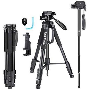 Neewer 177cm Trípode de Cámara de Aluminio con Cabezal Giratorio Pan de 3 Vías Soporte para Smartphone Bolso para iPhone Samsung Huawei Cámara DSLR hasta 4kg Negro