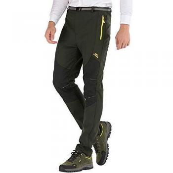 DAFENP Pantalones Trekking Hombre Impermeable Pantalones de Escalada Senderismo Alpinismo Invierno Polar Forrado Aire Libre KZ16608M-ArmyGreen1-L