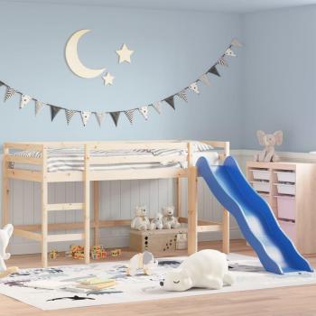 Cama loft infantil 90x200 cm con tobogán de madera maciza de pino color marrón
