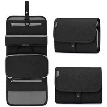 Wind Took Neceser de Hombre y Mujer Bolsa de Aseo Colgante Organizador Cosmético Resistente al Agua Plegable Neceser para Vacaciones Viajes de Negocios Negro