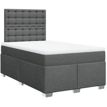 Cama box spring con colchón tela gris oscuro 120x190 cm