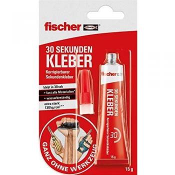 fischer Pegamento corregible en 30 segundos, pega casi todos los materiales en cuestión de segundos, adhesivo potente, transparente, 15 g