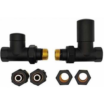Conjunto de Válvula Reguladora Termostática para Radiador de Cobre Amarillo y PEX con Conexiones, Diseño Elegante en Negro