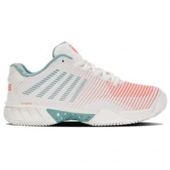 K-Swiss Hypercourt Express 2 HB Zapatillas de Tenis para Mujer, Color Blanco/Nile Blue/Desert Flower, Talla 41.5 EU