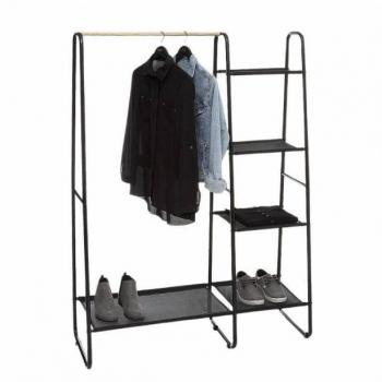 Burro de Ropa Metal Negro 1 Barra 4 Estantes 150x102 Cm