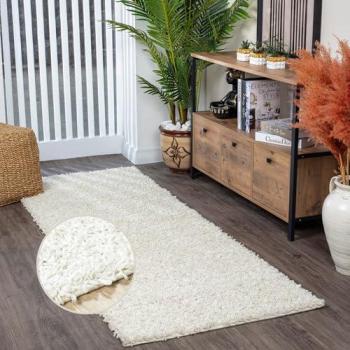 Alfombra Shaggy Moderna Unicolor Chic Blanco 100 x 200 cm