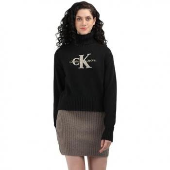 Calvin Klein Chenille Turtleneck Sweater Black Regular Fit XL Women