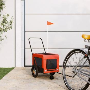 Remolque de Bicicleta para Mascotas de Hierro y Tela Oxford en Color Naranja y Negro