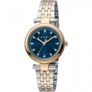 Esprit Laila Dot Women's Stainless Steel Analog Watch - Silver Grey Rose Gold with Night Blue Dial