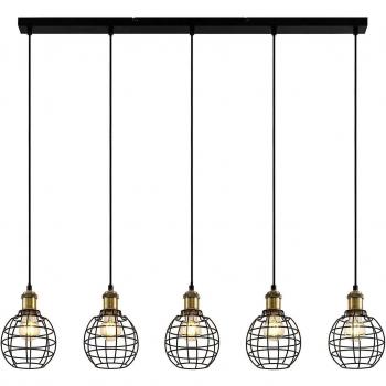Lámpara colgante Alexej de Lindby, aspecto de jaula, vintage, color negro, material metal, para salón y comedor, 5 llamas, tipo de bombilla E27