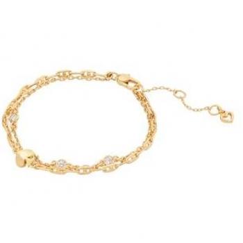 Kate Spade New York Logo Gold Tone Double Chain Bracelet with Cubic Zirconia - One Size