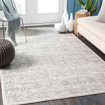 Surya - Alfombra de Salón Pelo Corto Vintage Oriental Blanco y Gris 120 x 170 cm, estilo tradicional bohemio, fácil de limpiar, tamaño grande (120x170 cm)