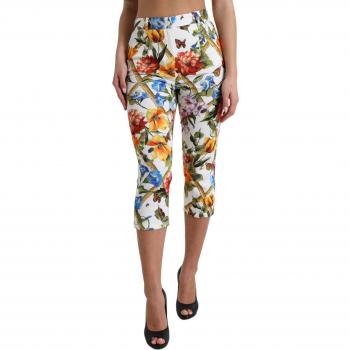 Dolce & Gabbana White Majolica Print High Waist Cropped Pants - IT40|S, Cropped Trousers, female, Multicolor, Size: XS Floral High Waist Cropped Pants
