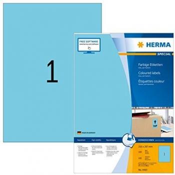 Etiquetas Autoadhesivas HERMA 4403 A4, 210 x 297 mm, Azul, Papel Mate, 100 Piezas